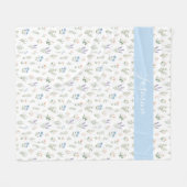 Monogram Naam Wilde Bloem Blauwe Lavendel Boho Fleece Deken (Voorkant (Horizontaal))