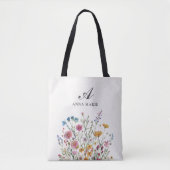 Monogram Naam Wilde Bloem Boho Chic Tote Bag (Voorkant)