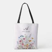 Monogram Naam Wilde Bloem Boho Chic Tote Bag (Achterkant)