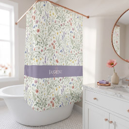 Monogram Naam Wilde Bloem Boho Lavendel Klaprozen Douchegordijn