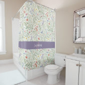 Monogram Naam Wilde Bloem Boho Lavendel Klaprozen Douchegordijn (In situ)