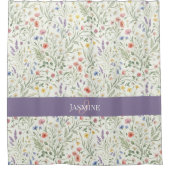 Monogram Naam Wilde Bloem Boho Lavendel Klaprozen Douchegordijn (Voorkant)