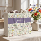 Monogram Naam Wilde Bloem Boho Lavendel Klaprozen Groot Cadeauzakje