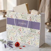 Monogram Naam Wilde Bloem Boho Lavendel Klaprozen Groot Cadeauzakje