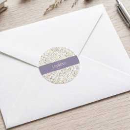 Monogram Naam Wilde Bloem Boho Lavendel Klaprozen Ronde Sticker