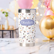 Monogram naam wilde bloemen paars waterverf