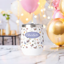 Monogram naam wilde bloemen paarse waterverf