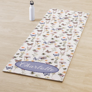Monogram Naam Wilde Bloemen Paarse Waterverf Yogamat