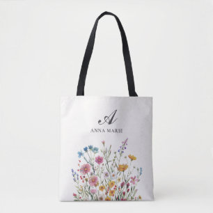 Monogram Naam Wildflower Boho Chic Tote Bag