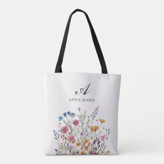 Monogram Naam Wildflower Boho Chic Tote Bag (Achterkant)
