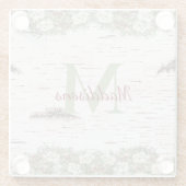 Monogram naam Winter Woodland White Rose Pine Cone Glazen Onderzetter (Achterkant)