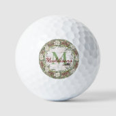 Monogram naam Winter Woodland White Rose Pine Cone Golfballen (Voorkant)