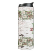 Monogram naam Winter Woodland White Rose Pine Cone Thermosbeker (Gedraaid links)