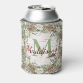 Monogram naam Winter Woodland White Rose Pinecone Blikjeskoeler (Blikje Achterkant)