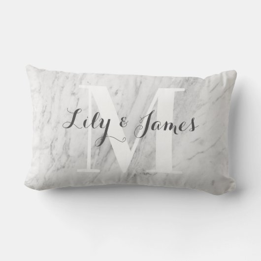 Monogram Naam Witte Grijze Marmer Wedding Keepomwi Kussen (Achterkant)