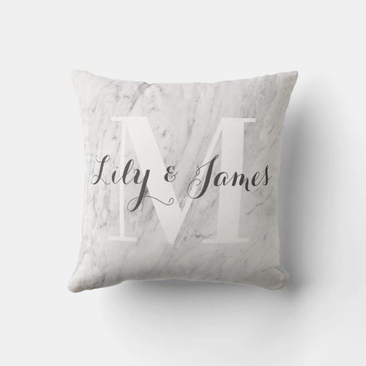 Monogram Naam Witte Grijze Marmer Wedding Keepomwi Kussen (Achterkant)
