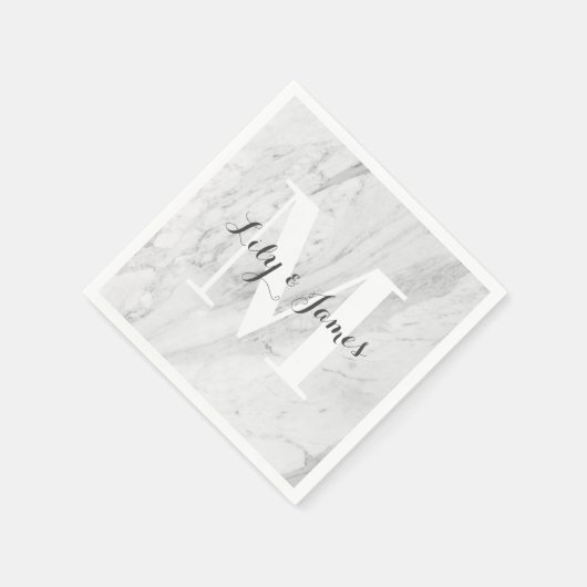 Monogram Naam Witte Grijze Marmer Wedding Keepomwi Servet (Hoek)