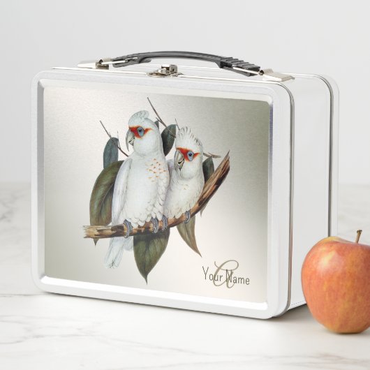 Monogram naam Witte vogels Cockatau Green Leaves (In situ)