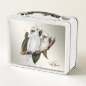 Monogram naam Witte vogels Cockatau Green Leaves (Achterkant)