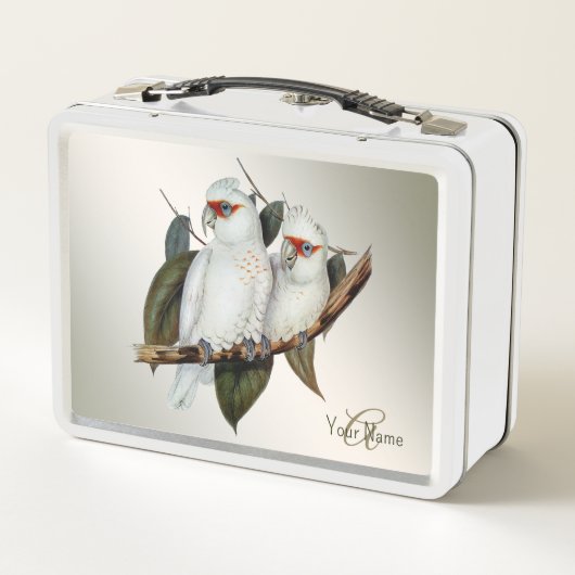 Monogram naam Witte vogels Cockatau Green Leaves (Achterkant)