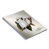 Monogram naam Witte vogels Cockatau Green Leaves Notitieboek (Rechterzijde)