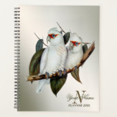 Monogram naam Witte vogels Cockatau Green Leaves Planner (Voorkant)