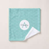 Monogram Naam Witte Zee Shell Pattern Beach House Bad Handdoek (Wasdoekje)