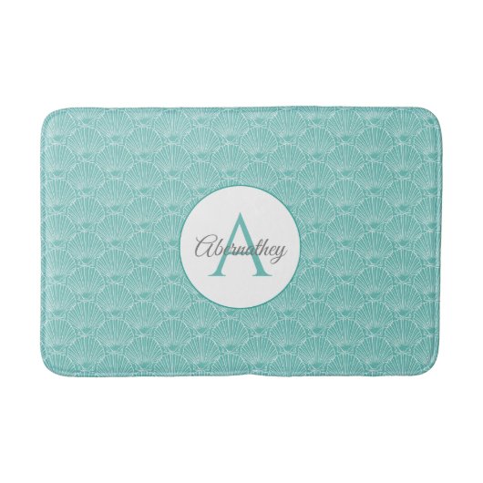 Monogram Naam Witte Zee Shell Pattern Beach House Badmat (Voorkant)