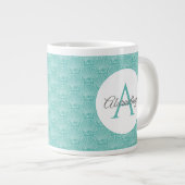 Monogram Naam Witte Zee Shell Pattern Beach House Grote Koffiekop (Voorkant rechts)