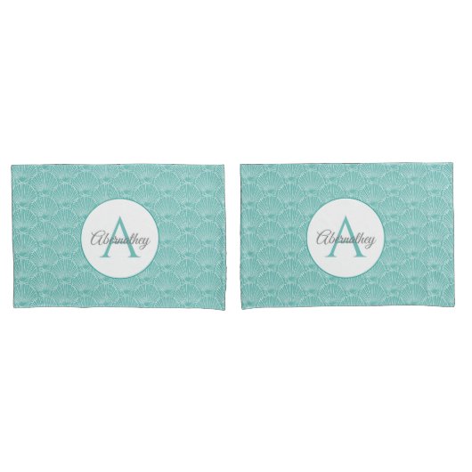 Monogram Naam Witte Zee Shell Pattern Beach House Kussensloop (Voorkant-Set)