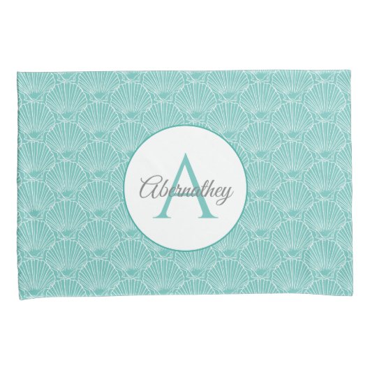 Monogram Naam Witte Zee Shell Pattern Beach House Kussensloop (Voorkant-Rechts)