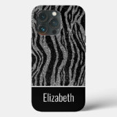 Monogram naam Zebra Print Black Silver Grey Case-Mate iPhone Case (Achterkant)