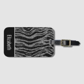 Monogram naam Zebra Print Black Silver Grey White Bagagelabel (Voorkant (horizontaal))