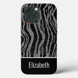 Monogram naam  Zebraprint Zwart Zilver Grijs Case-Mate iPhone Case
