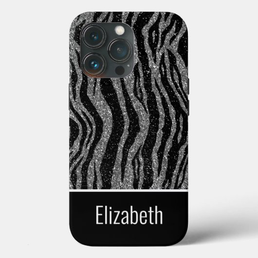 Monogram naam Zebraprint Zwart Zilver Grijs Case-Mate iPhone Case (Achterkant)