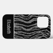 Monogram naam Zebraprint Zwart Zilver Grijs Case-Mate iPhone Case (Achterkant (horizontaal))