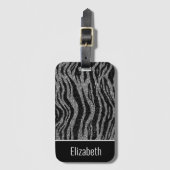 Monogram naam Zebraprint Zwart Zilver Grijs Wit Bagagelabel (Voorkant (verticaal))