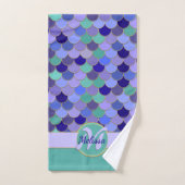 Monogram + Naam Zeemeermin Aqua Blauwgroen Paarse Bad Handdoek (Handdoek)