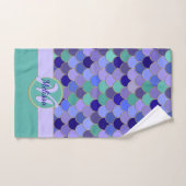 Monogram + Naam Zeemeermin Aqua Blauwgroen Paarse Bad Handdoek (Handdoek)