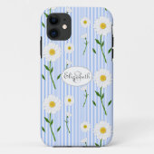 Monogram Naam Zomer Daisies Patroon Blauwe Streep Case-Mate iPhone Case (Achterkant)
