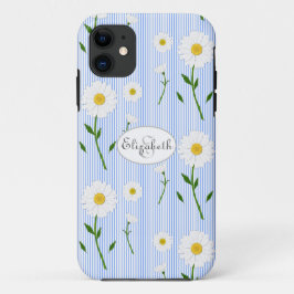 Monogram Naam Zomer Daisies Patroon Blauwe Streep Case-Mate iPhone Case