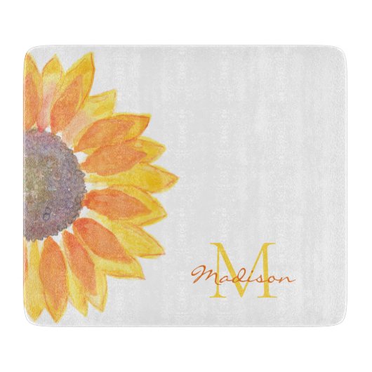Monogram Naam Zonnebloem Snijplank (Voorkant)