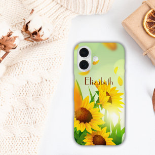 Monogram Naam Zonnebloemen Geel Groen Bloem iPhone 16 Hoesje