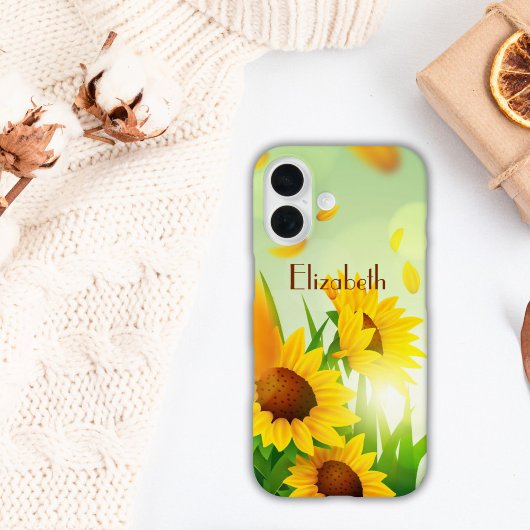 Monogram Naam Zonnebloemen Geel Groen Bloem Case-Mate iPhone Case