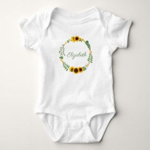 Monogram Naam Zonnebloemen Geel Groen Bloem Romper