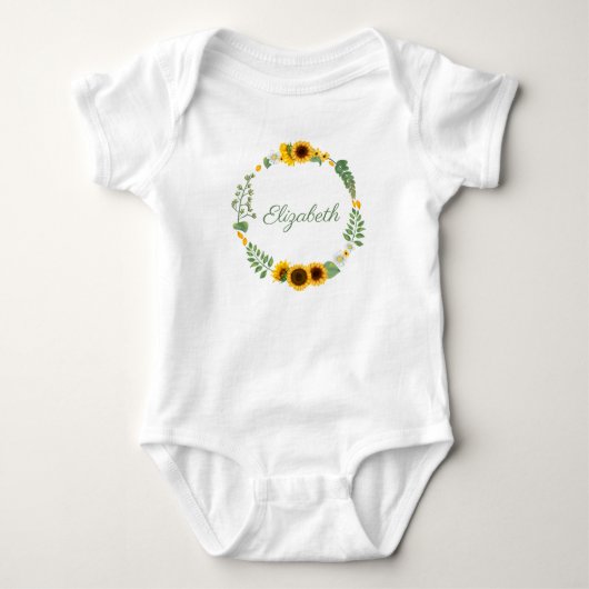 Monogram Naam Zonnebloemen Geel Groen Bloem Romper (Voorkant)