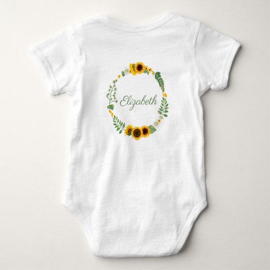 Monogram Naam Zonnebloemen Geel Groene Floral Romper (Achterkant)