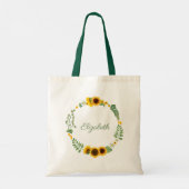 Monogram Naam Zonnebloemen Geel Groene Floral Tote Bag (Achterkant)