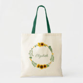 Monogram Naam Zonnebloemen Geel Groene Floral Tote Bag (Voorkant)
