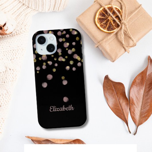 Monogram Naam Zwart Blush Roze Goud Cirkels Case-Mate iPhone Case
